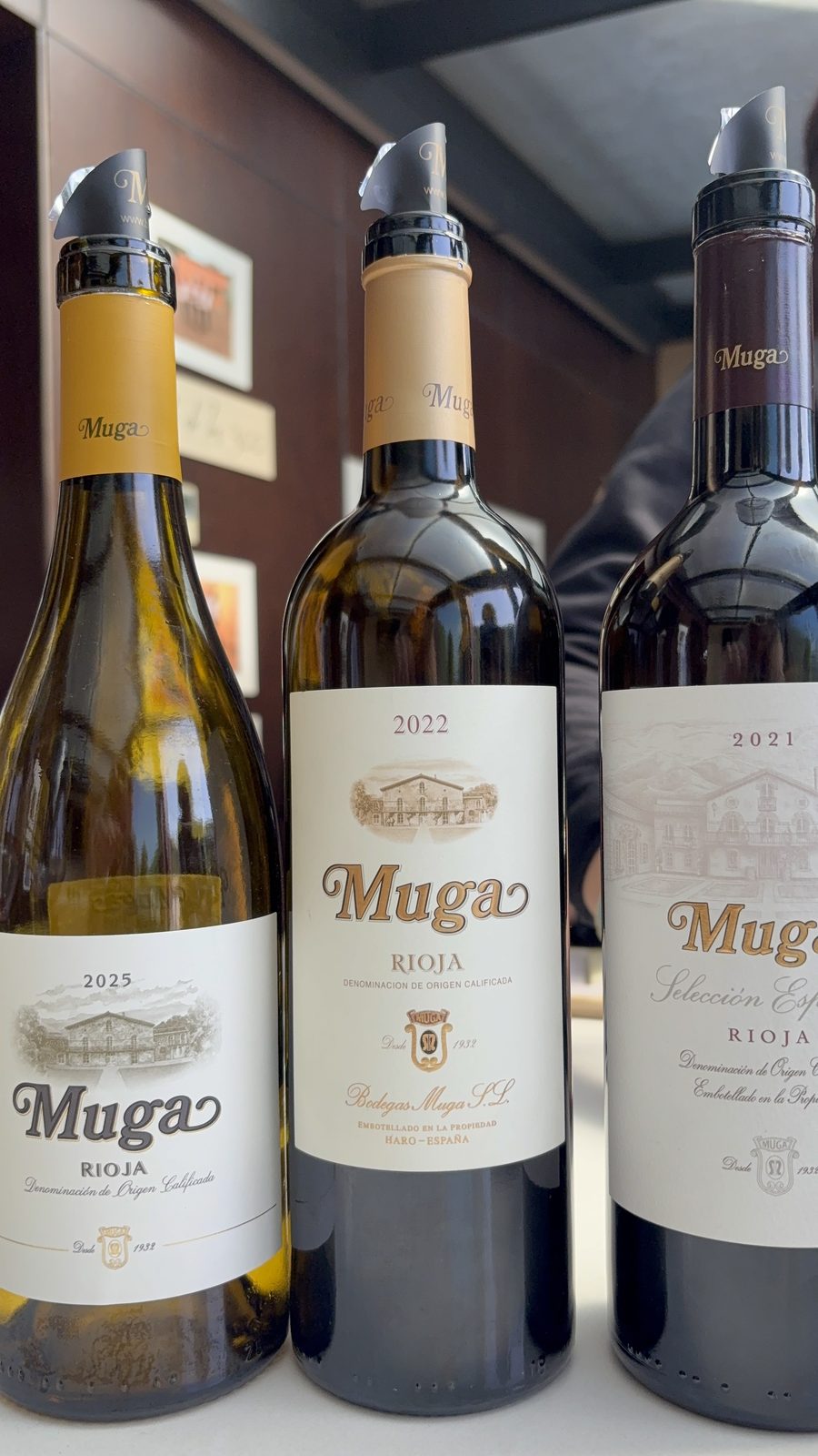 Muga Rioja wine bottles during a tasting